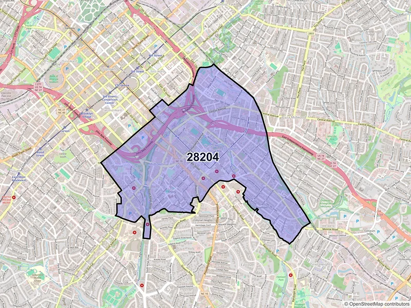 Map of ZIP Code 28204 — Charlotte, NC