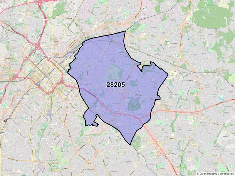 Map of ZIP Code 28205 — Charlotte, NC