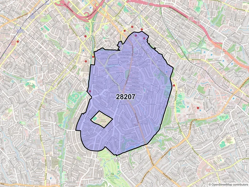 Map of ZIP Code 28207 — Charlotte, NC