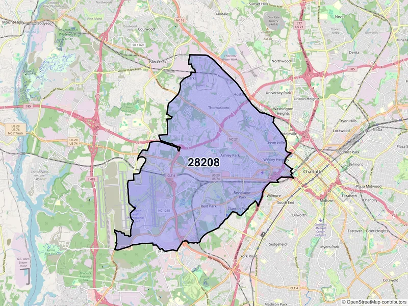 Map of ZIP Code 28208 — Charlotte, NC