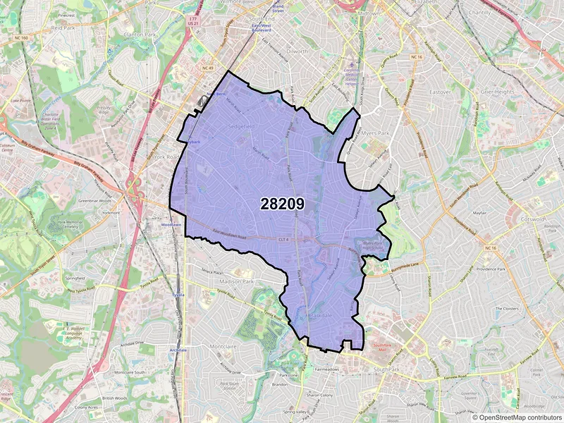 Map of ZIP Code 28209 — Charlotte, NC