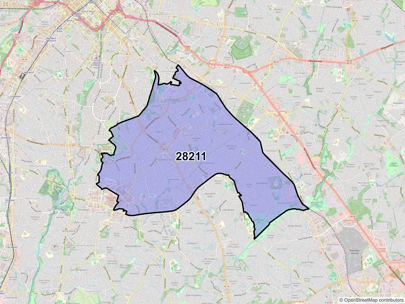 Map of ZIP Code 28211 — Charlotte, NC