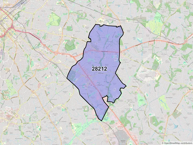 Map of ZIP Code 28212 — Charlotte, NC