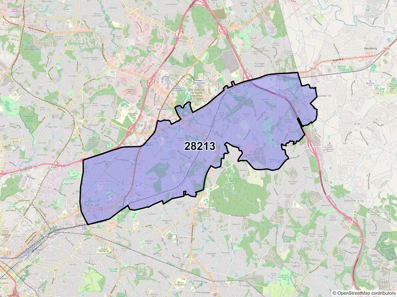 Map of ZIP Code 28213 — Charlotte, NC