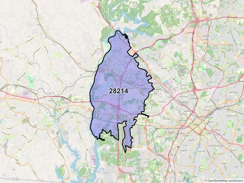 Map of ZIP Code 28214 — Charlotte, NC