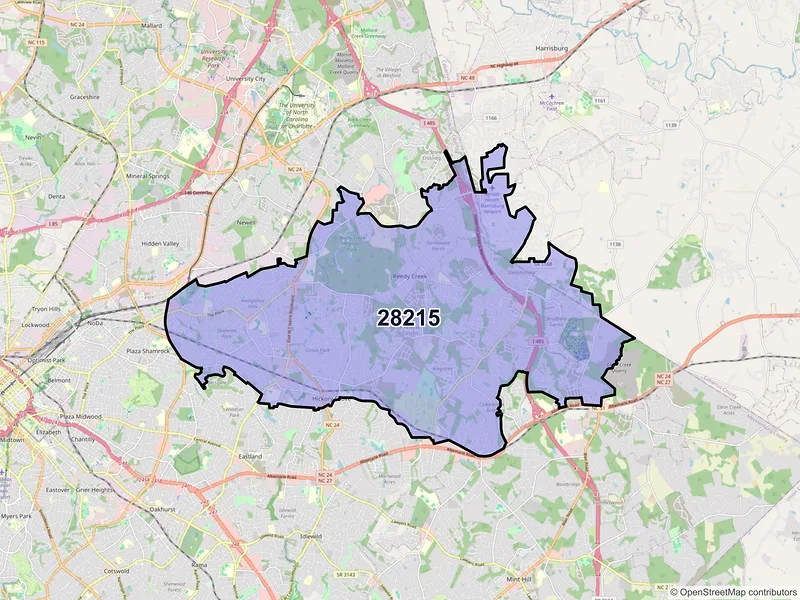 Map of ZIP Code 28215 — Charlotte, NC