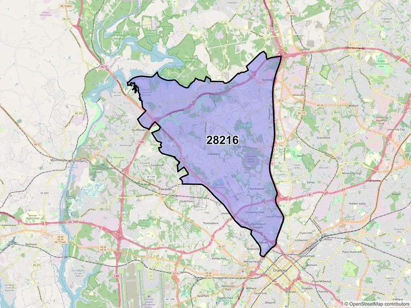 Map of ZIP Code 28216 — Charlotte, NC