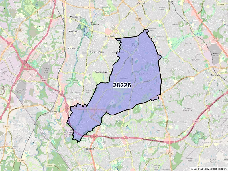 Map of ZIP Code 28226 — Charlotte, NC