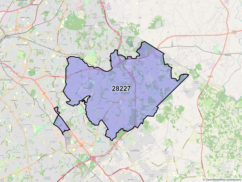 Map of ZIP Code 28227 — Charlotte, NC