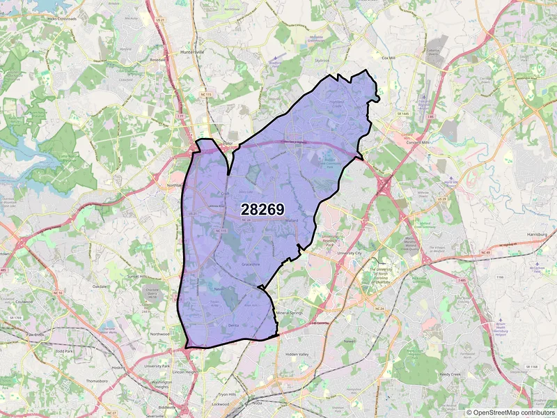 Map of ZIP Code 28269 — Charlotte, NC
