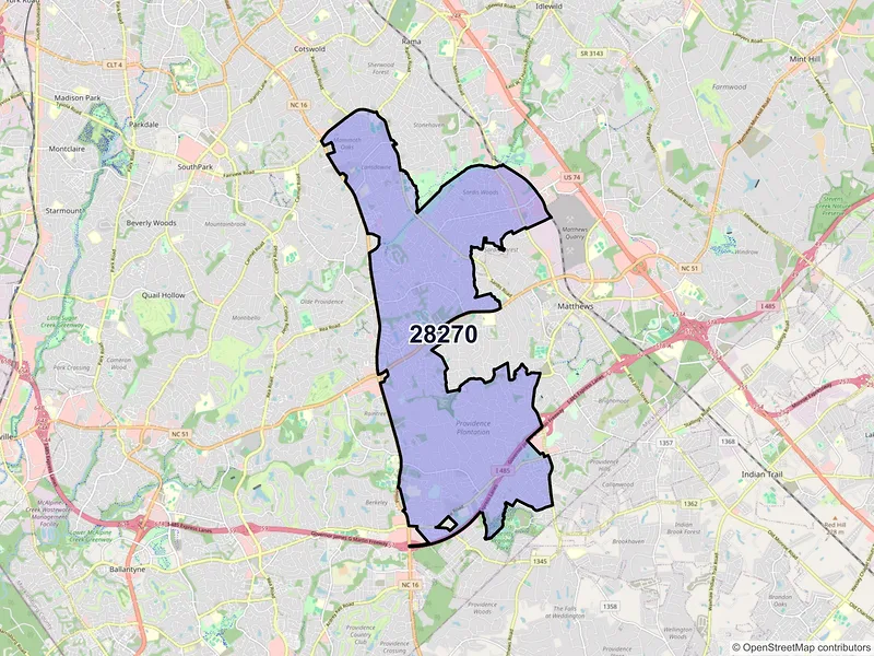 Map of ZIP Code 28270 — Charlotte, NC