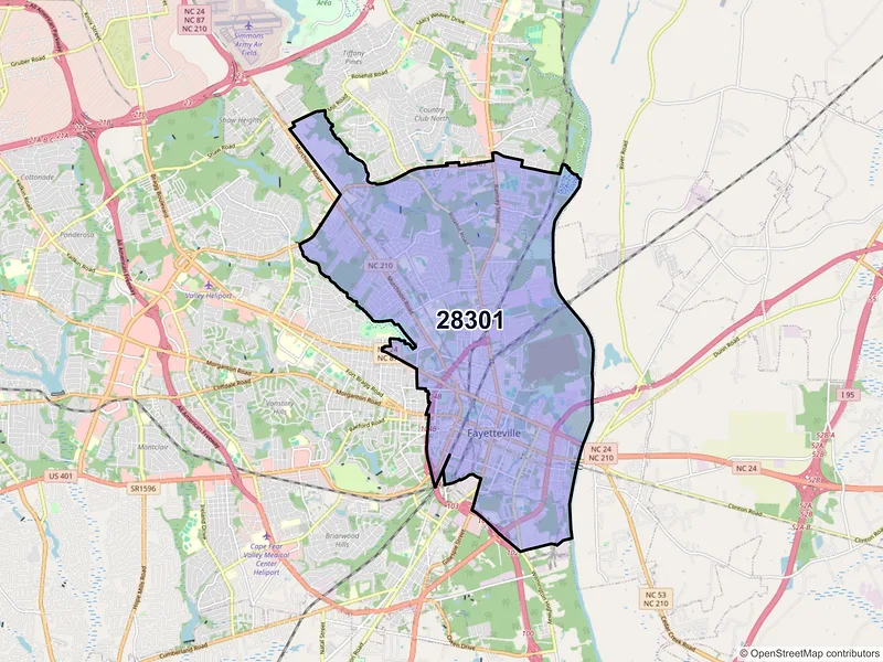 Map of ZIP Code 28301 — Fayetteville, NC