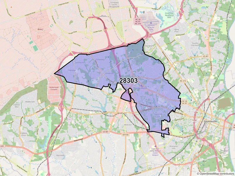 Map of ZIP Code 28303 — Fayetteville, NC