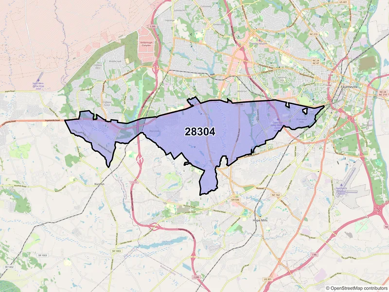 Map of ZIP Code 28304 — Fayetteville, NC