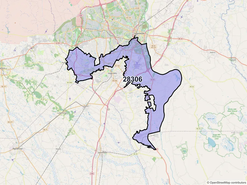 Map of ZIP Code 28306 — Fayetteville, NC