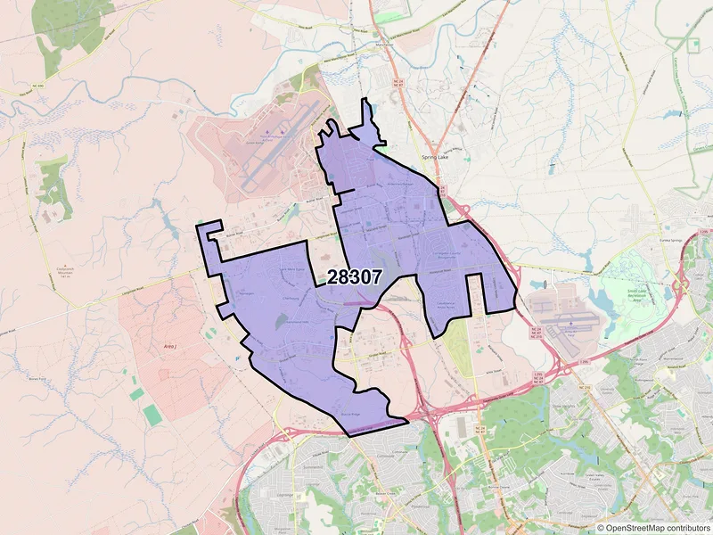 Map of ZIP Code 28307 — Fort Bragg, NC