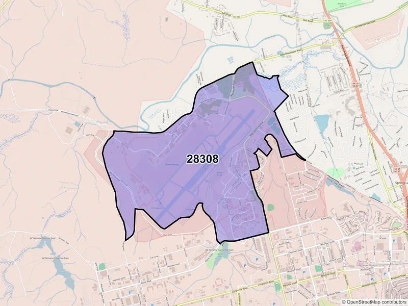 Map of ZIP Code 28308 — Pope Army Airfield, NC