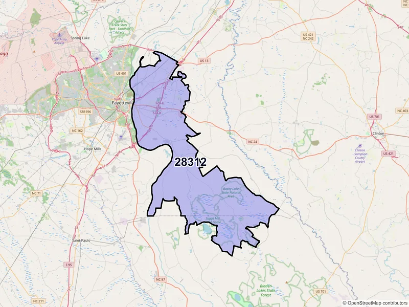 Map of ZIP Code 28312 — Fayetteville, NC