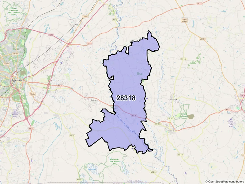Map of ZIP Code 28318 — Autryville, NC