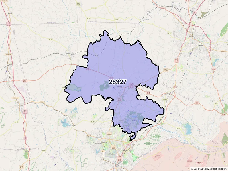 Map of ZIP Code 28327 — Carthage, NC