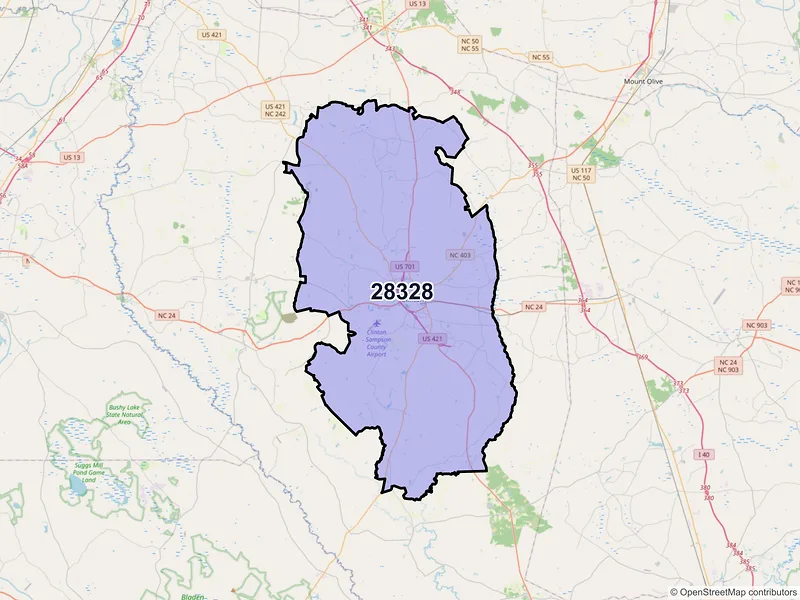 Map of ZIP Code 28328 — Clinton, NC