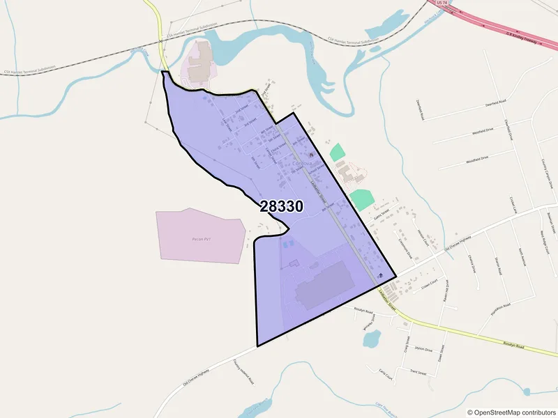 Map of Cordova, North Carolina and ZIP codes