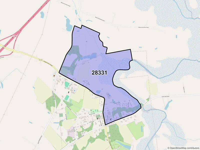 Map of Cumberland, North Carolina and ZIP codes