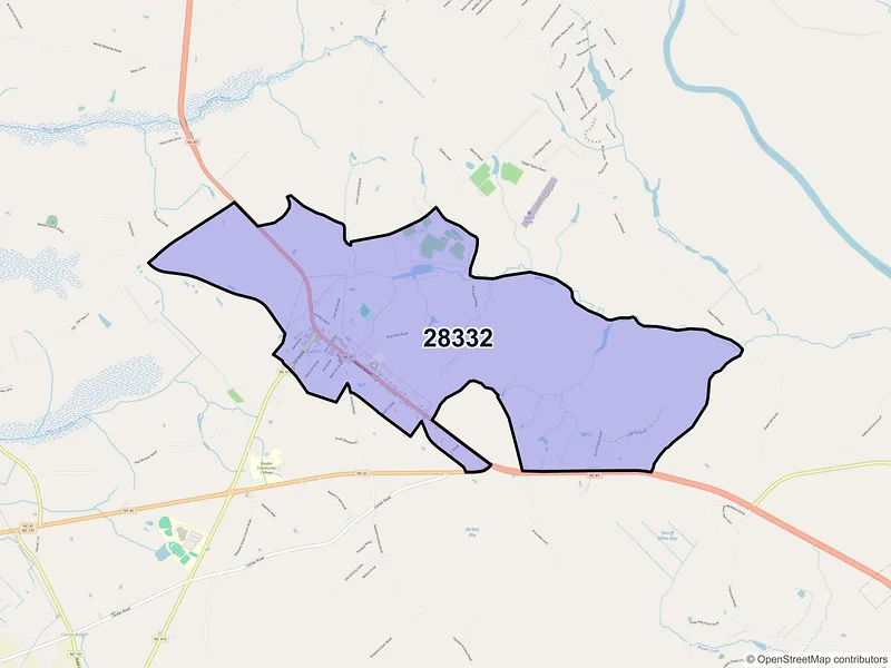 Map of Dublin, North Carolina and ZIP codes