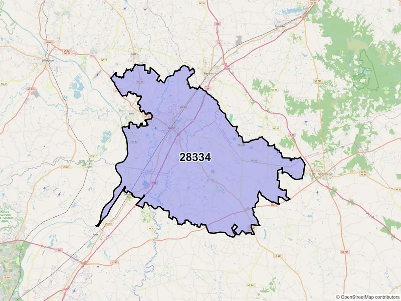 Map of ZIP Code 28334 — Dunn, NC