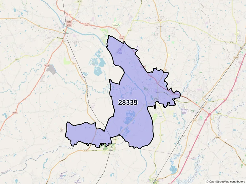 Map of ZIP Code 28339 — Erwin, NC
