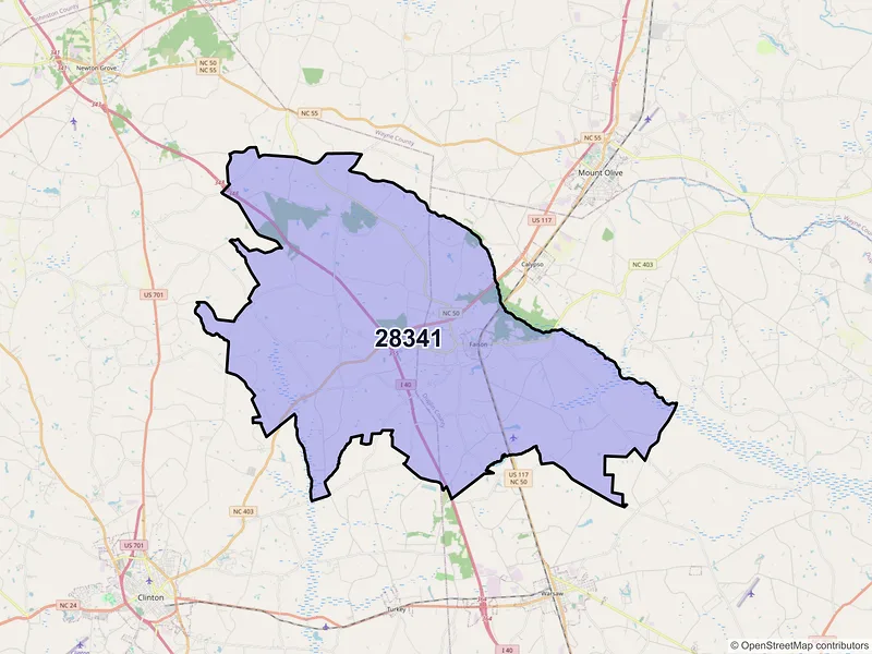 Map of ZIP Code 28341 — Faison, NC
