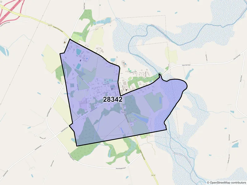 Map of Falcon, North Carolina and ZIP codes
