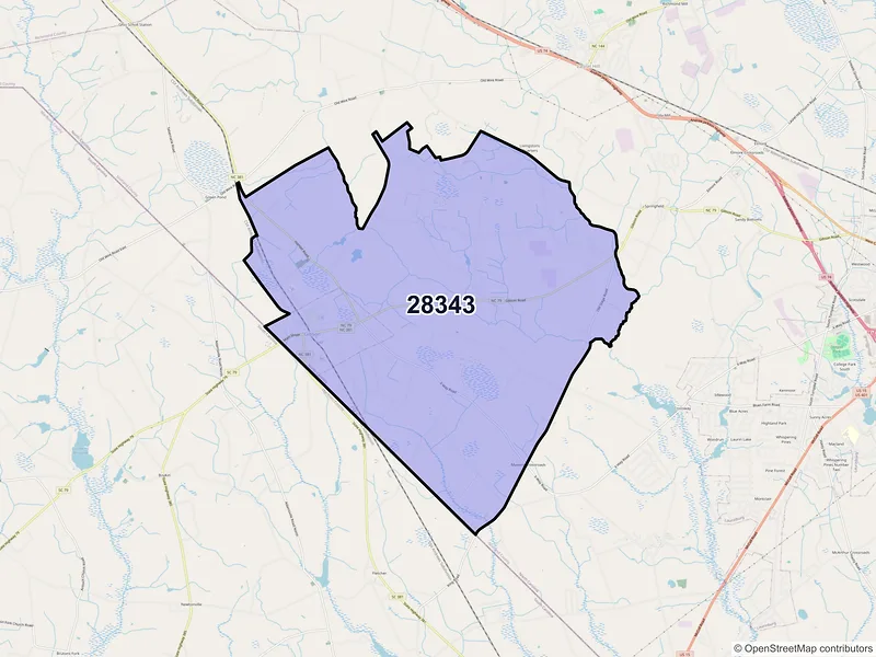 Map of ZIP Code 28343 — Gibson, NC