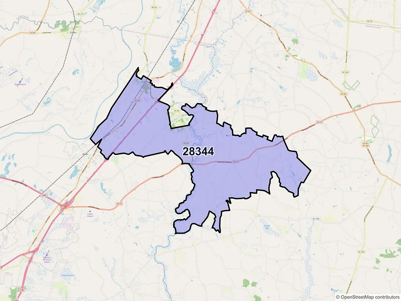 Map of ZIP Code 28344 — Godwin, NC