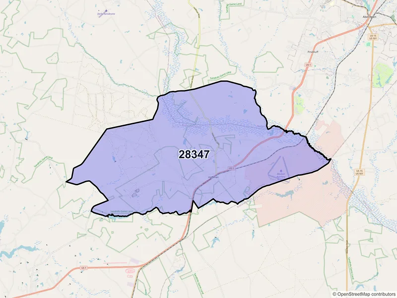 Map of ZIP Code 28347 — Hoffman, NC