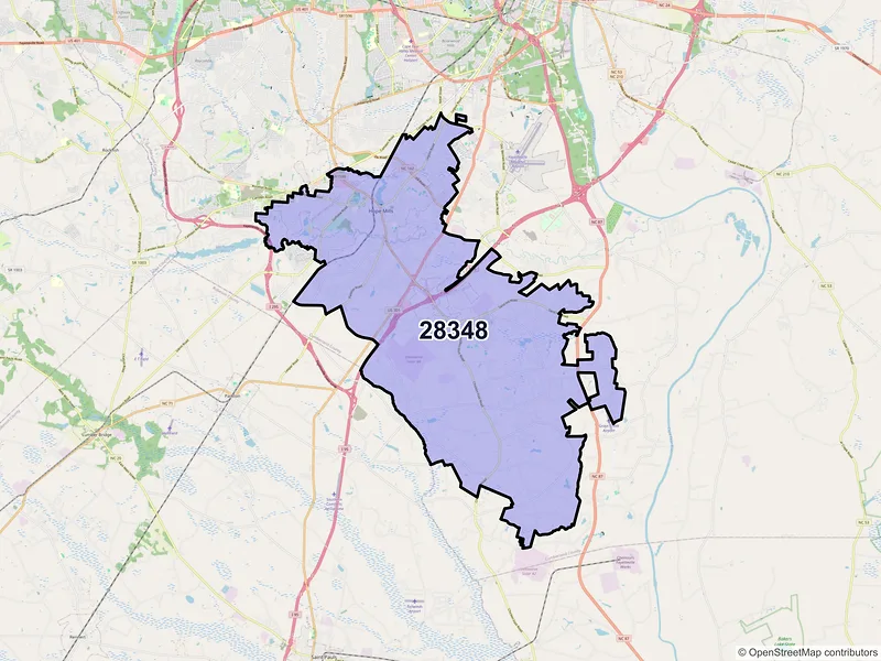 Map of ZIP Code 28348 — Hope Mills, NC