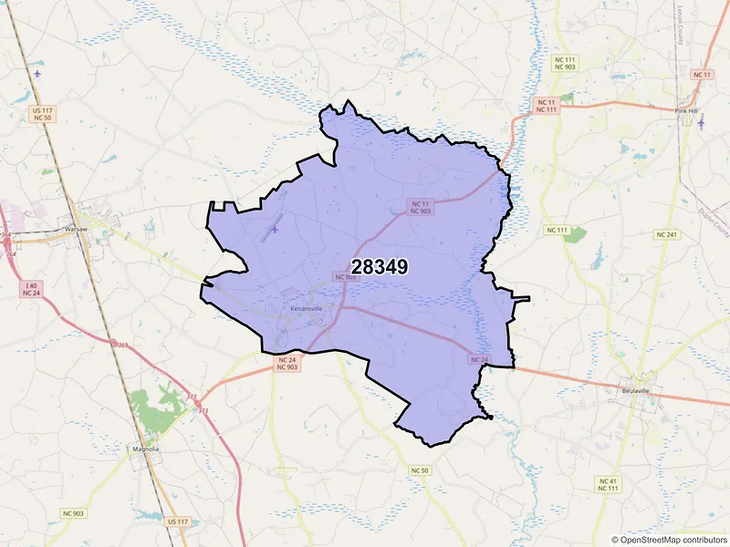 Map of Kenansville, North Carolina and ZIP codes