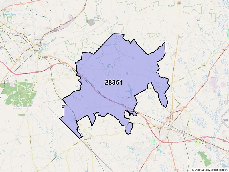 Map of ZIP Code 28351 — Laurel Hill, NC
