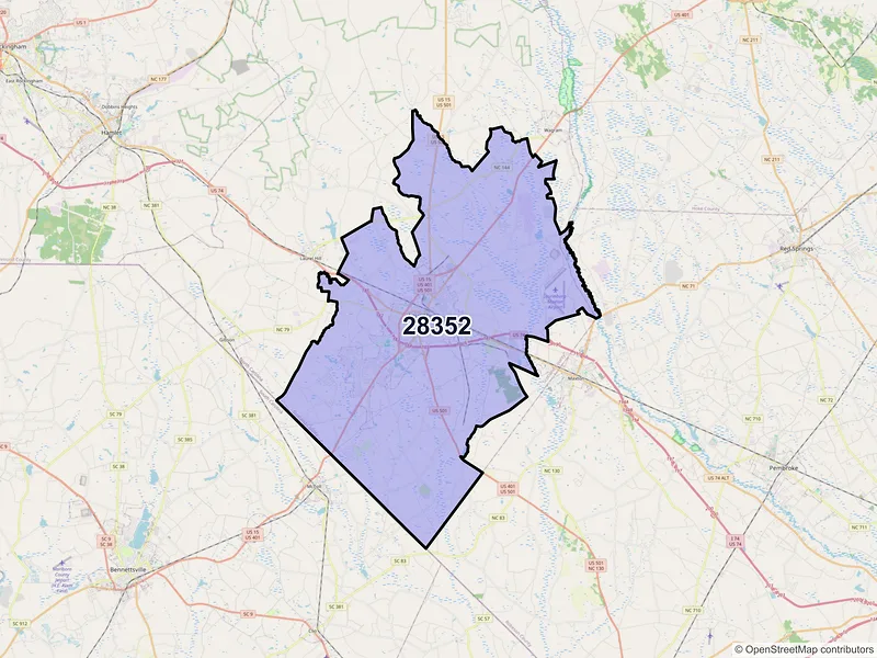 Map of ZIP Code 28352 — Laurinburg, NC