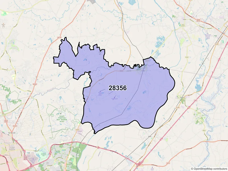Map of Linden, North Carolina and ZIP codes