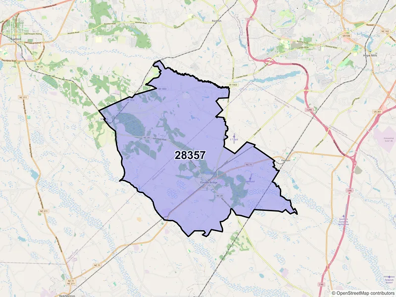 Map of Lumber Bridge, North Carolina and ZIP codes