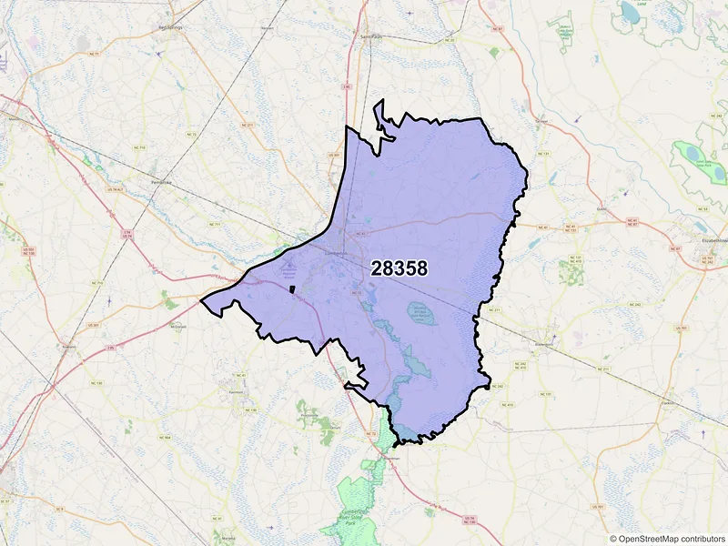 Map of ZIP Code 28358 — Lumberton, NC