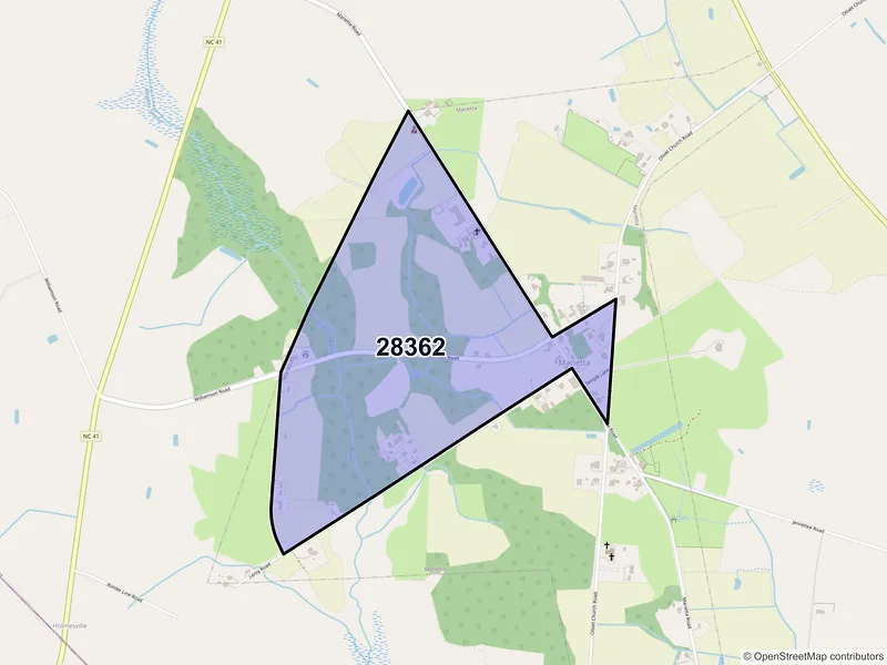 Map of Marietta, North Carolina and ZIP codes