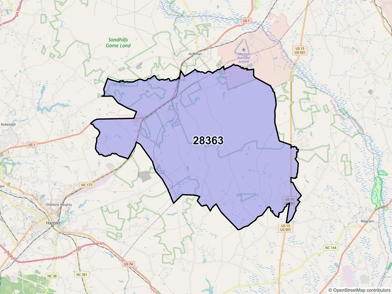 Map of ZIP Code 28363 — Marston, NC