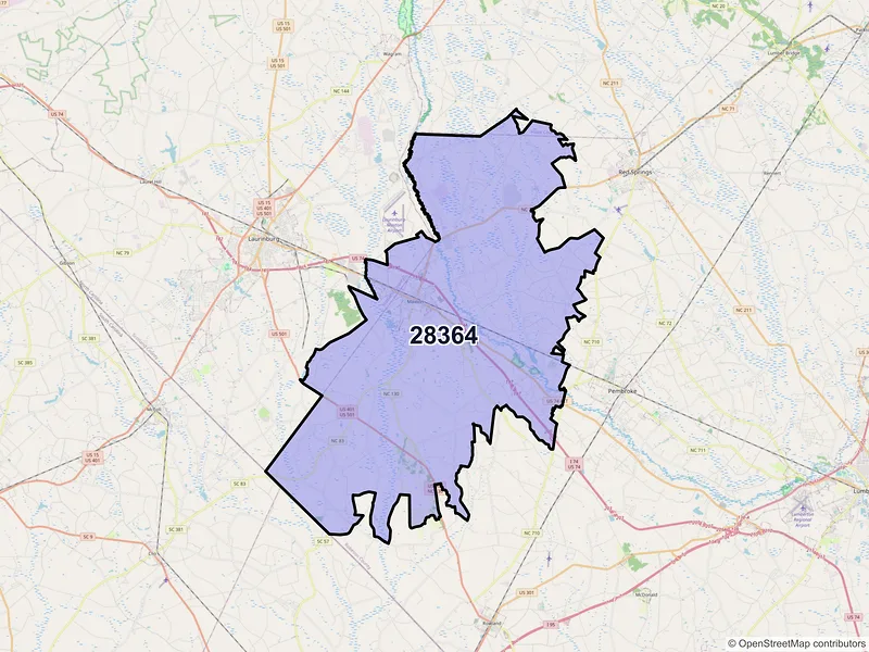 Map of ZIP Code 28364 — Maxton, NC