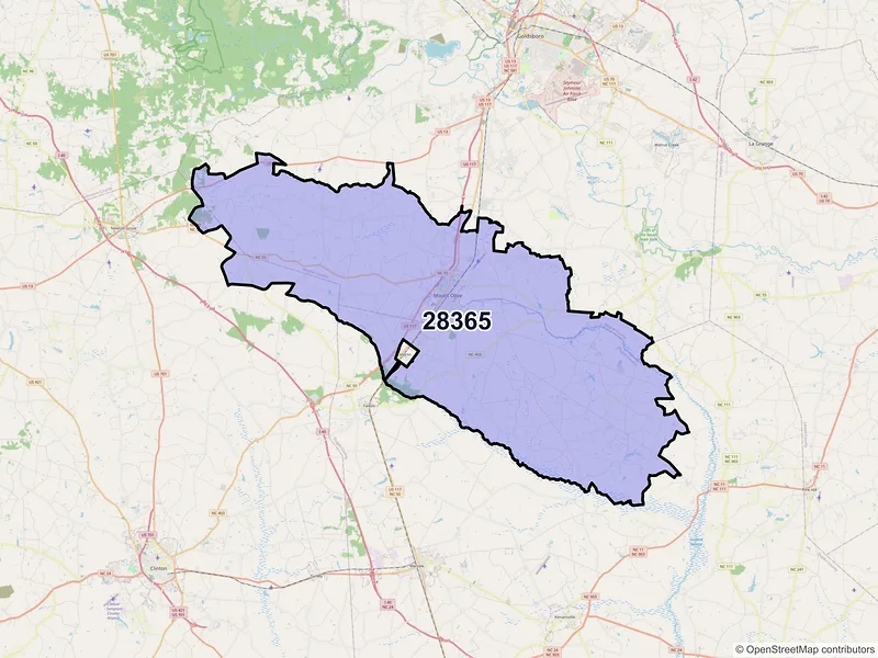 Map of ZIP Code 28365 — Mount Olive, NC