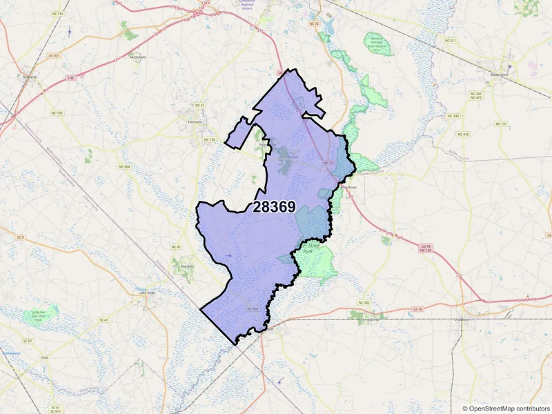 Map of Orrum, North Carolina and ZIP codes