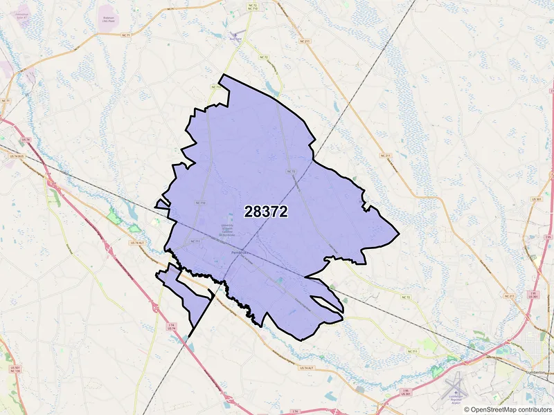 Map of Pembroke, North Carolina and ZIP codes