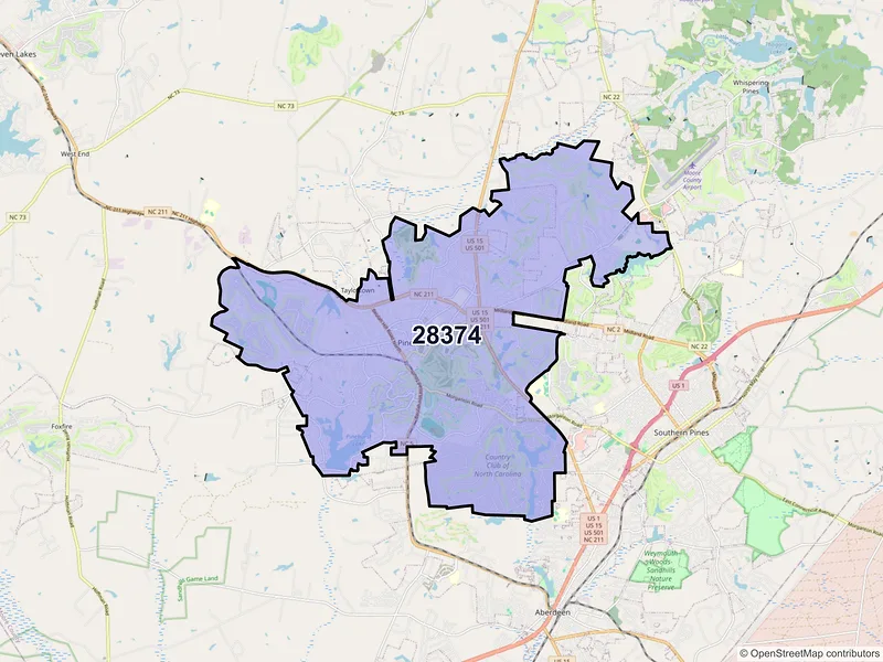 Map of ZIP Code 28374 — Pinehurst, NC