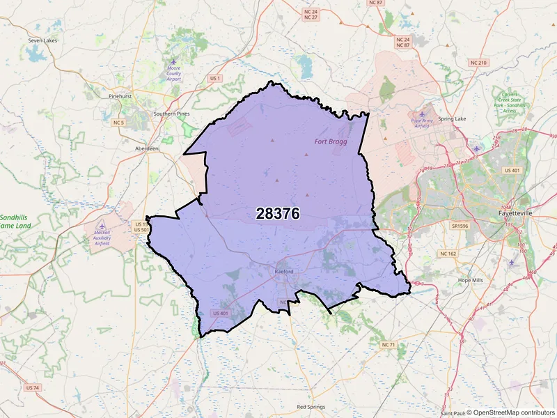Map of ZIP Code 28376 — Raeford, NC